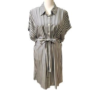 NWT Forever 21 Grey and White Striped Buttoned Shirt Dress w/Matching Cloth Belt